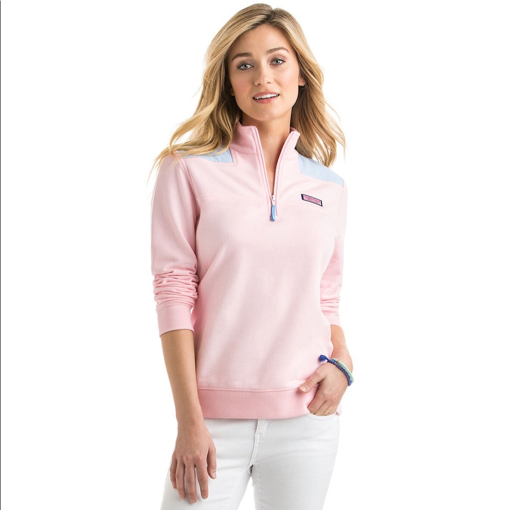 Vineyard Vines Pink Quarter Zip with Blue Accents
